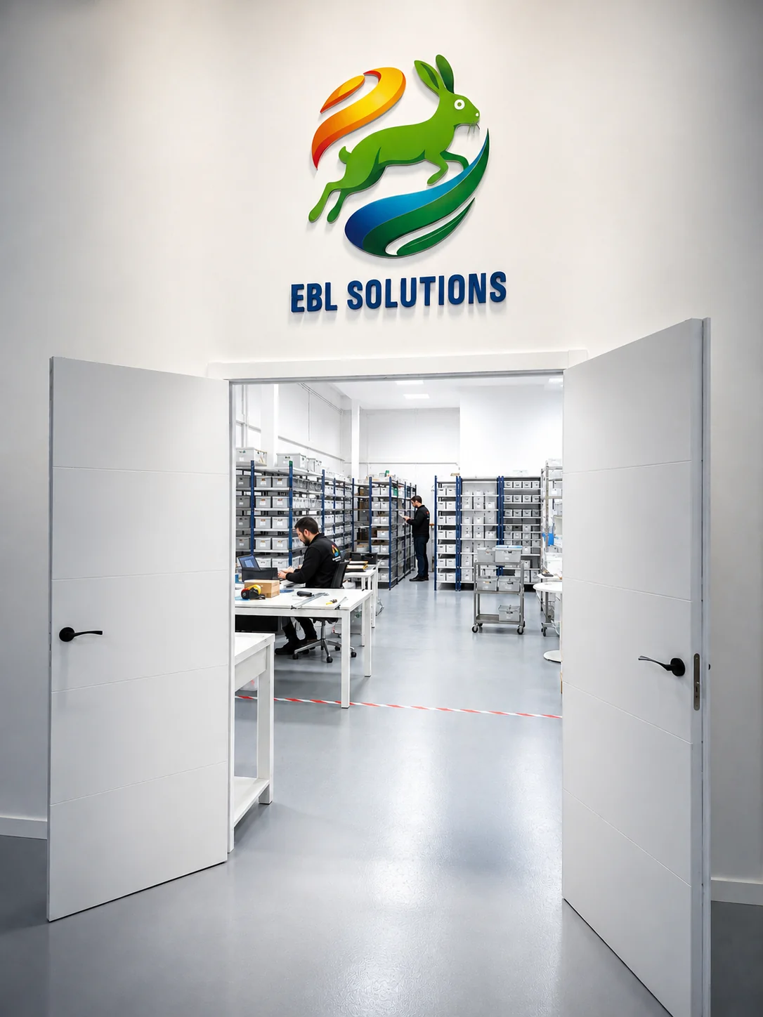 Entrada a las instalaciones de EBL Solutions con vista al área operativa