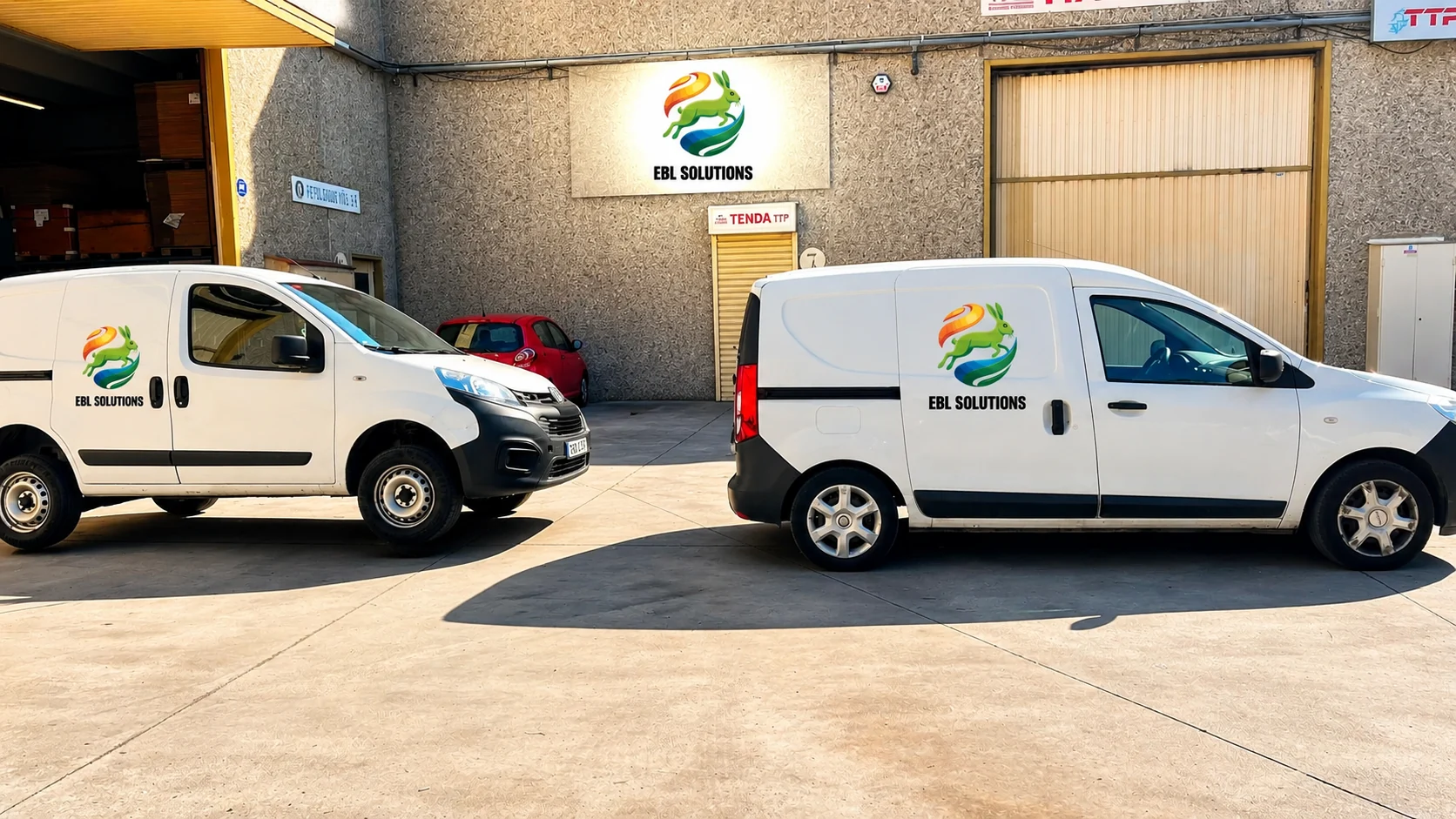 Vehículos de transporte EBL en el exterior de las instalaciones