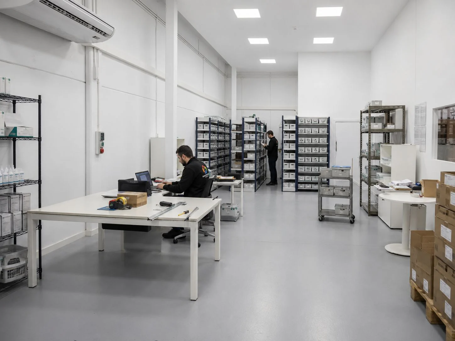 Instalaciones interiores de EBL con zona de preparación y personal trabajando